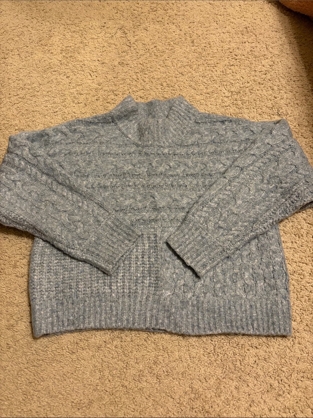 Cozy Light Blue Cable Knit Sweater